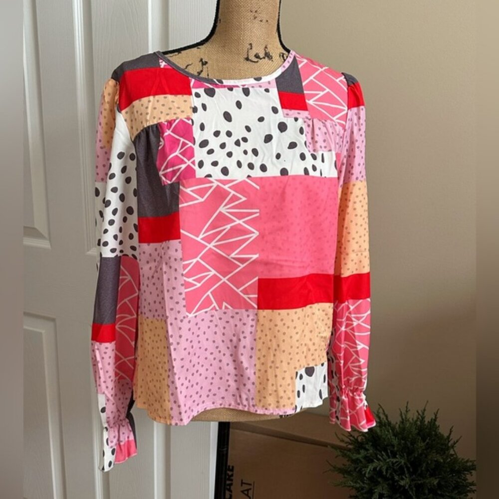 Bright Patchwork Blouse – Statement Top - image 2